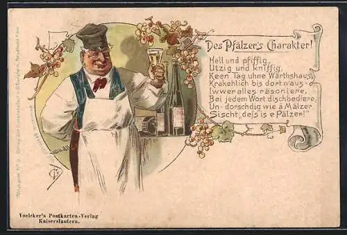 Lithographie Pfälzer Weinhändler mit einem Glas Wein