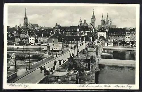 AK Würzburg, Blick von der Feste Marienberg mit Kirche