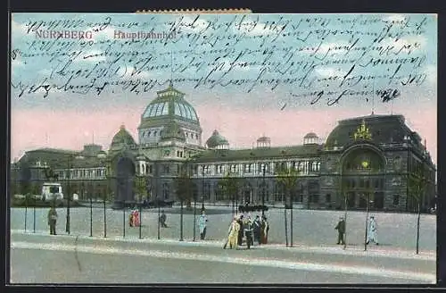 AK Nürnberg, Reiterdenkmal vor dem Hauptbahnhof