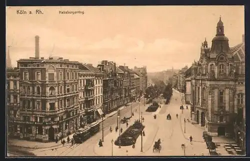 AK Köln-Neustadt, Blick auf den Habsburgerring mit Strassenbahn