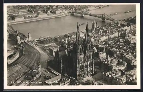 AK Köln, Deutz und Dom vom Luftschiff aus gesehen