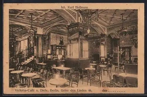 AK Berlin, Victoria-Cafe K. Hofmann, Unter den Linden 46, Innenansicht