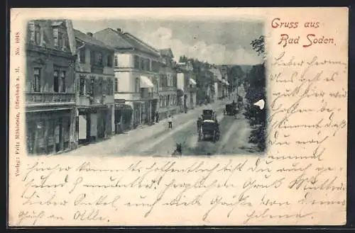 AK Bad Soden / Taunus, Strassenpartie mit Pferdekutschen