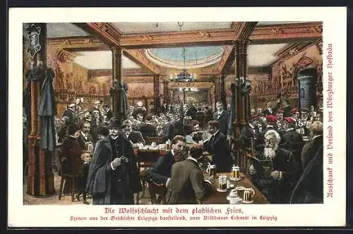 AK Leipzig, Gasthaus Thüringer Hof, Bes. A. Herrmann, Die Wolfsschlucht mit dem plastischen Fries