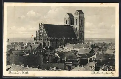 AK Prenzlau, St. Marienkirche mit Umgebung