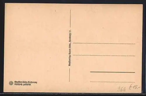 Steindruck-AK Niedersachsen, Bauernhof mit Ententeich