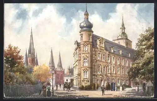 Künstler-AK Charles F. Flower: Oldenburg, Schloss und Lamberti-Kirche