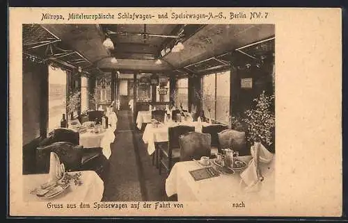 AK Mitropa, Speisewagen eines Zuges, Eisenbahn