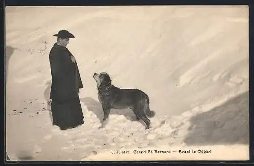 AK Hirte mit seinem Bernhardiner auf dem Grand St. Bernard