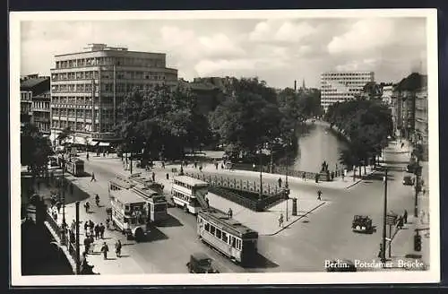 AK Berlin, Potsdamer Brücke, Strassenbahn, Autos, Busse