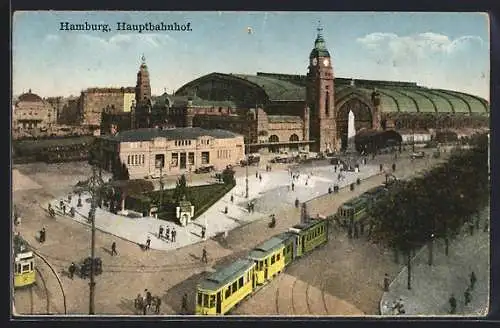 AK Hamburg-St.Georg, Hauptbahnhof mit Strassenbahnverkehr