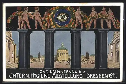 AK Dresden, Zur Erinnerung a. d. Intern. Hygiene Ausstellung 1911