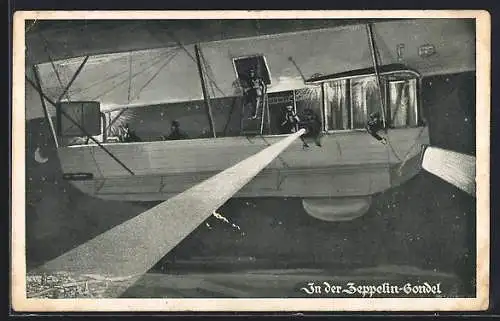 AK Zeppelin, Gondel mit Scheinwerfern bei Nacht