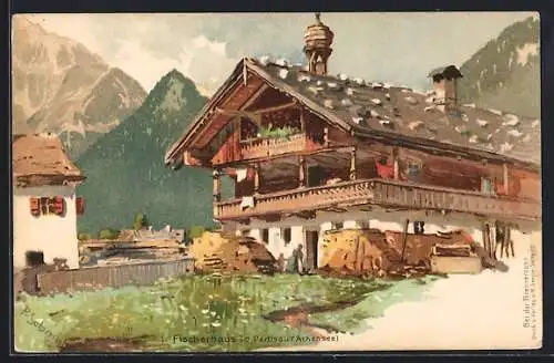 Künstler-AK P. Schmohl: Pertisau, Blick auf`s Fischerhaus, Alpenpanorama