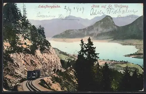 AK Schafbergbahn mit Blick auf St. Wolfgang