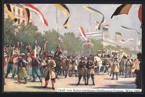 AK Kaiserhuldigung, Jubiläums-Festzug in Wien 1908