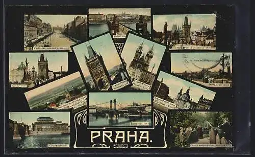 AK Prag / Praha, Karluv most, Vaclavske namesti s museem, Most Palackeho