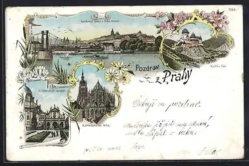 Lithographie Prag / Praha, Kathedrala sv. Vita, Krizovnicke namesti, Karluv Tyn