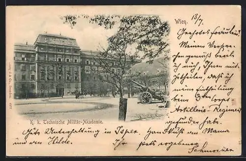 AK Wien, K. k. Technische Militär-Akademie, Hof mit Kanone