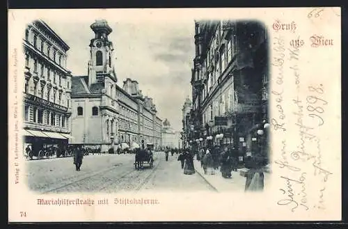 AK Wien, Mariahilferstrasse mit Stiftskaserne, Pferdekutsche