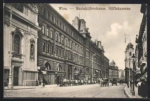 AK Wien, Mariahilferstrasse, Stiftskaserne, Pferdekutschen