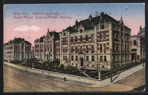 AK Wien, Kaiser Franz Josef-Landwehr Kaserne mit Hütteldorferstrasse aus der Vogelschau