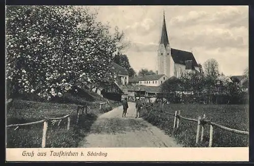 AK Taufkirchen, Strassenpartie am Ortseingang im Frühling