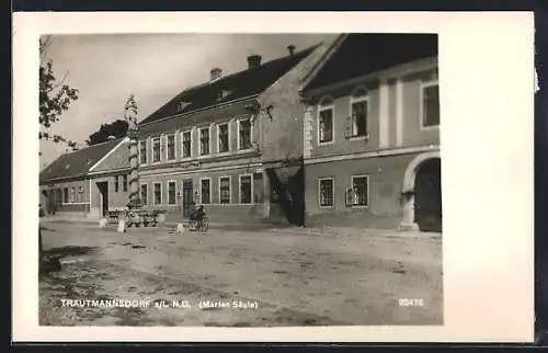 AK Trautmannsdorf a. L., Strassenpartie mit Marien-Säule