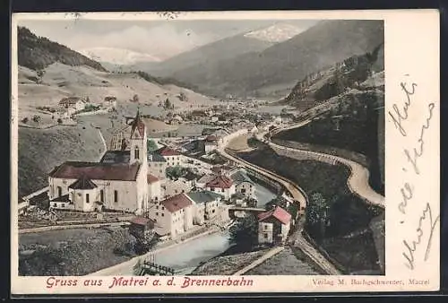 AK Matrei a. d. Brennerbahn, Ortsansicht aus der Vogelschau