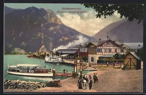 AK Ebensee, Landungsplatz mit Restaurant und Salzkammergut