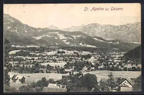 AK St. Agatha bei Goisern, Teilansicht mit Bergen