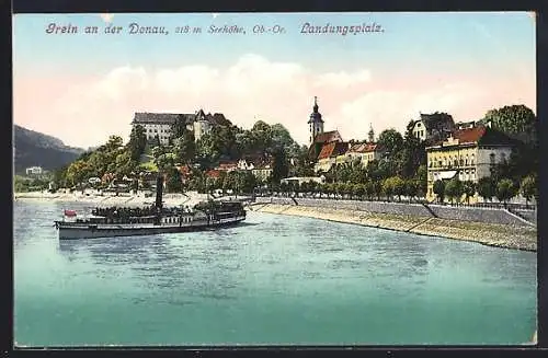 AK Grein a. d. Donau, Landungsplatz, Dampfer