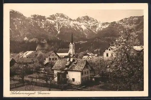 AK Goisern, Partie mit evang. Kirche und Baumblüte