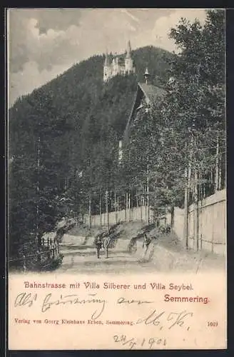 AK Semmering, Bahnstrasse mit Villa Silberer und Villa Seybel