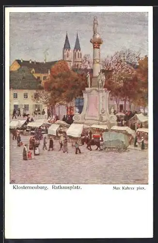 Künstler-AK Klosterneuburg, Markttag auf dem Rathausplatz