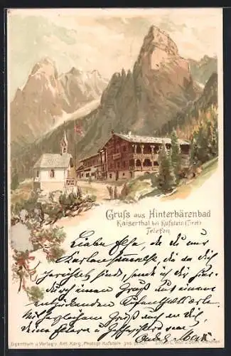 Lithographie Hinterbärenbad, Blick auf das Dorf im Kaiserthal