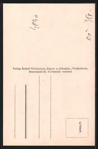 AK Vöcklabruck, Durchblick durch den unteren Stadtturm auf die Vorstadt