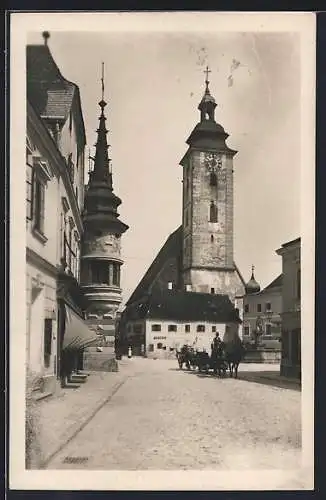 AK Grein a. d. Donau, Hauptplatz mit Kirche