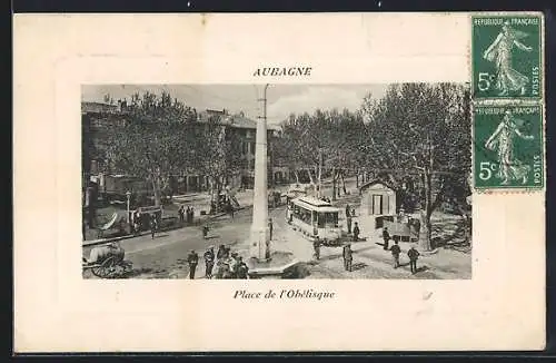 AK Aubagne, Place de l`Obélisque avec tramway et passants