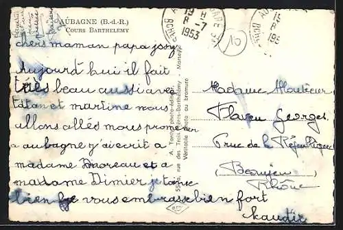 AK Aubagne, Cours Barthélemy avec monument et arbres ombragés