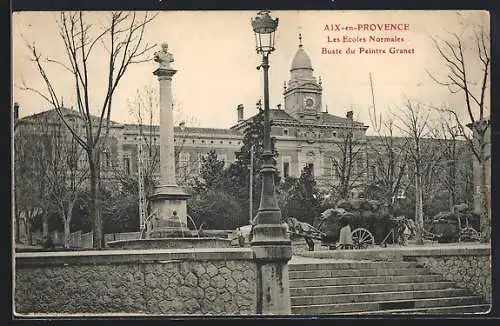 AK Aix-en-Provence, Les Écoles Normales et Buste du Peintre Granet