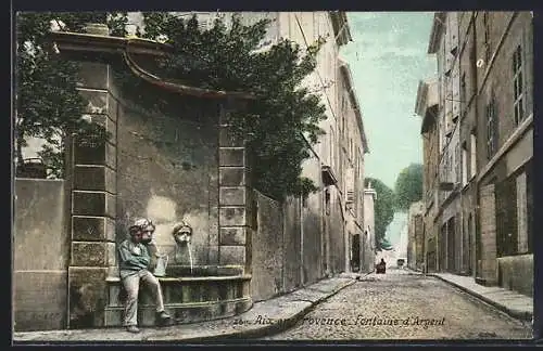 AK Aix-en-Provence, Fontaine d`Argent et rue pittoresque