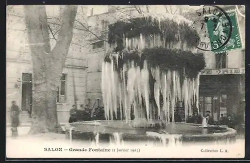 AK Salon, Grande Fontaine gelée, 2 janvier 1905