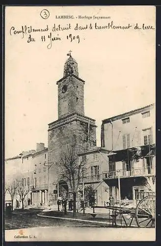 AK Lambesc, Horloge Jacquemart détruite lors du tremblement de terre du 11 juin 1909