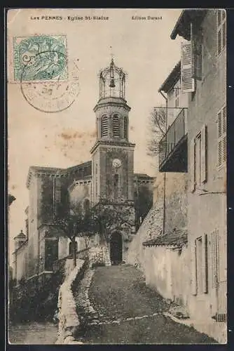 AK Les Pennes, Église St-Blaise et rue montante vers l`église