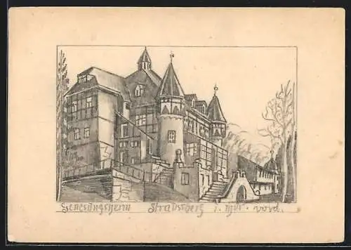 Künstler-AK Handgemalt: Straussberg i. Thür., Vorderansicht des Genesungsheims