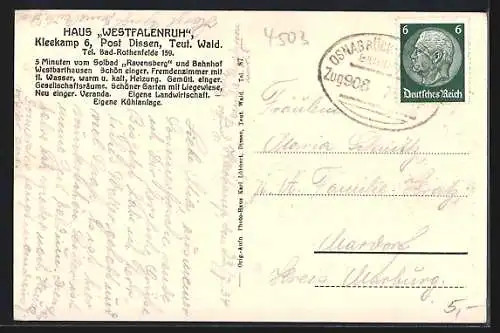 AK Dissen /Teutoburger Wald, Pension Haus Westfalenruh mit Garten, Kleekamp 6