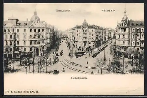 AK Berlin, Kurfürstendamm mit Grolmannstrasse und Uhlandstrasse