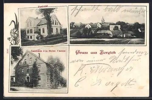 AK Borgloh, Gasthaus von Heinr. Casum, Pastorat und Totalansicht