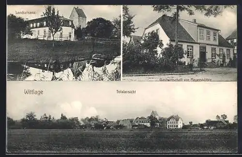 AK Wittlage, Gasthaus von Meyerskötter, Landratsamt und Totalansicht